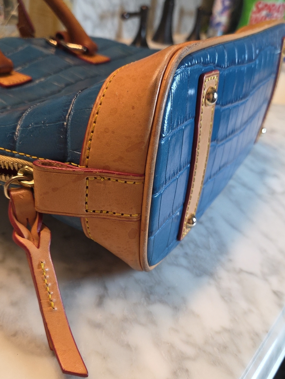 Pre-loved Dooney & Bourke Zip Zip Marine Blue Croc-Embossed Satchel w/ Card Case - Picture 6 of 10